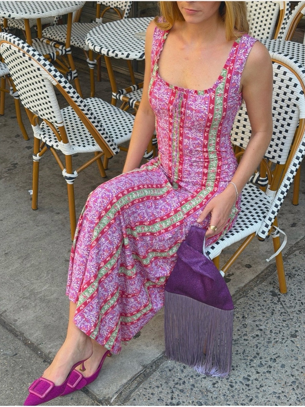 Hill house home The Coraline nap Dress Sunset Etched Floral Stripe pink midi